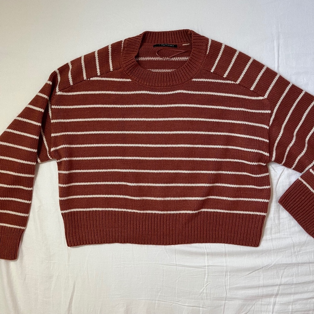 Tahari Saddle pink + white Stripe Long Sleeve sweater